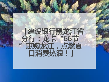 建设银行黑龙江省分行：龙卡“66节”惠购龙江，点燃夏日消费热浪！