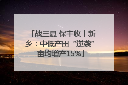 战三夏 保丰收丨新乡：中低产田“逆袭” 亩均增产15%